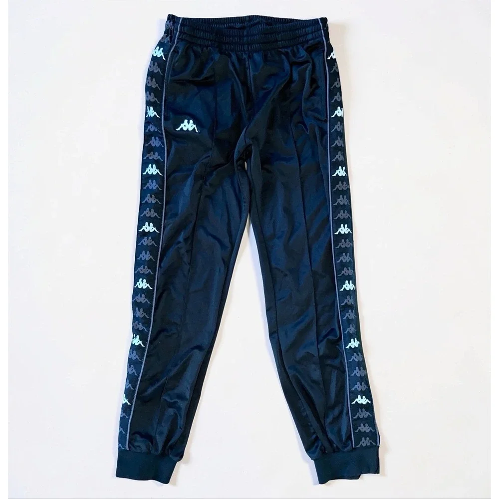 Kappa Mens M Black Logo Tape Track Pants Joggers Activewear